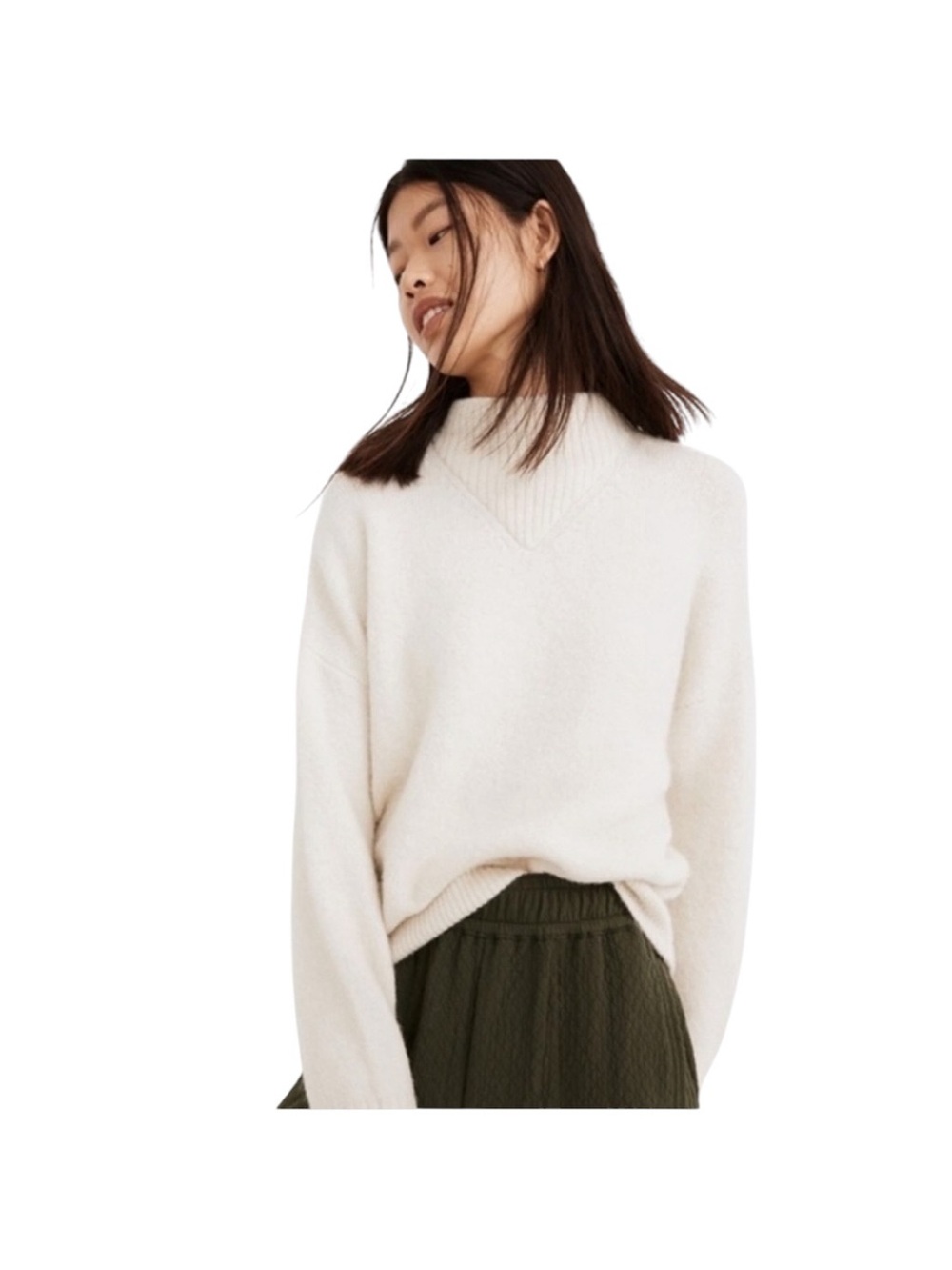 Madewell Dillon Mock Neck Cream Pullover Sweater Wool Alpaca Knit Size Small